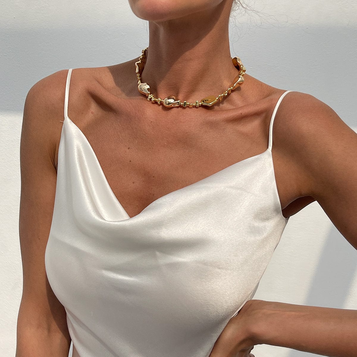 Irregular Gold Silver Tone CCB Beaded Chain Necklace - ArtGalleryZen
