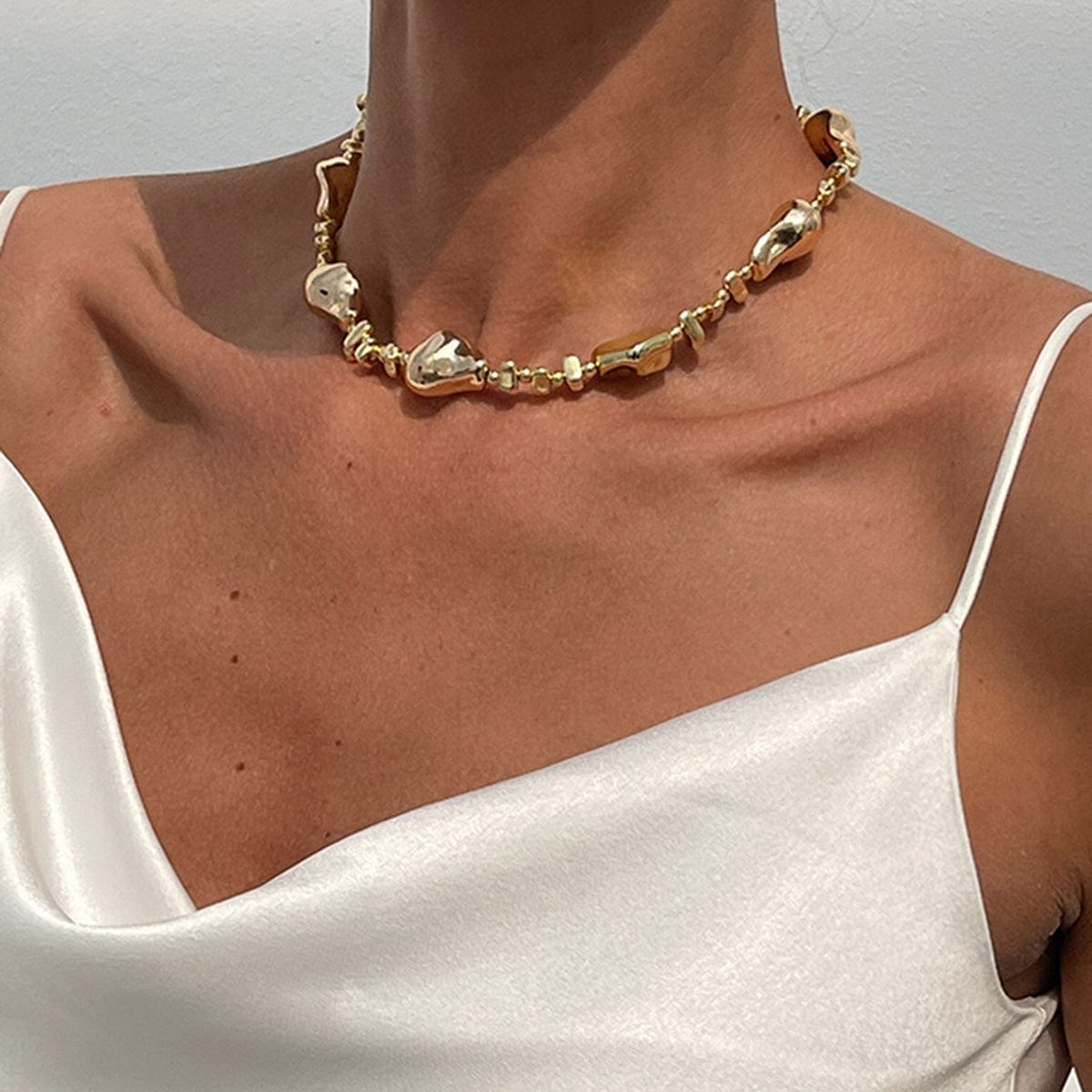 Irregular Gold Silver Tone CCB Beaded Chain Necklace - ArtGalleryZen