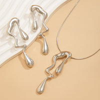 Thumbnail for Irregular Gold Silver Tone Liquid Waterdrop Earrings Necklace Set - ArtGalleryZen