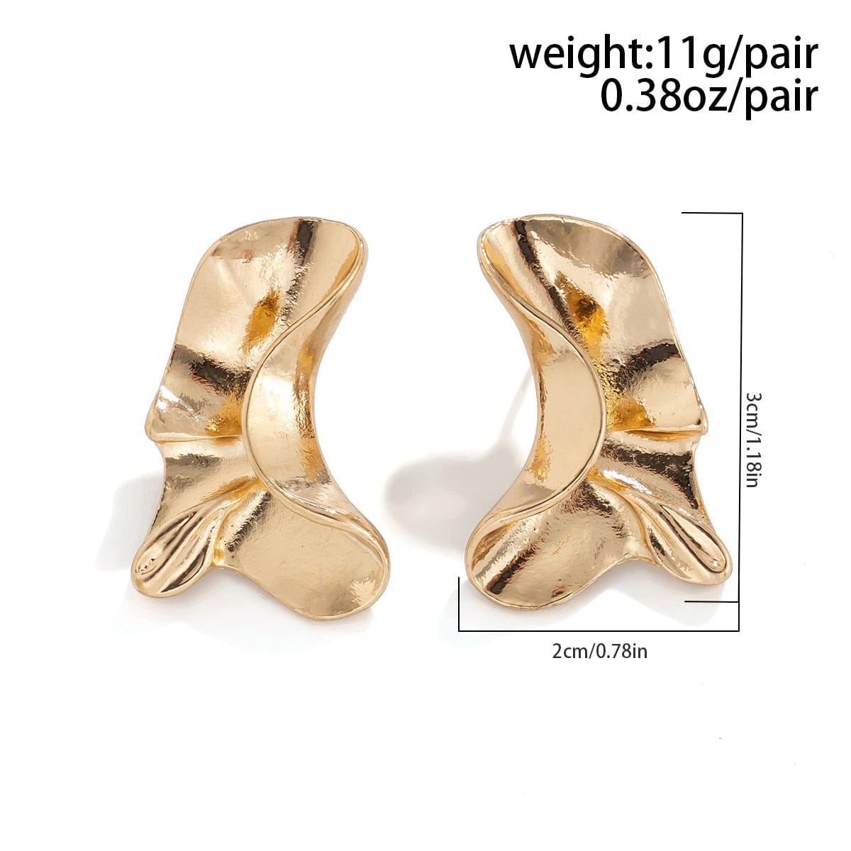 Irregular Gold Silver Tone Pleated Pattern Earrings