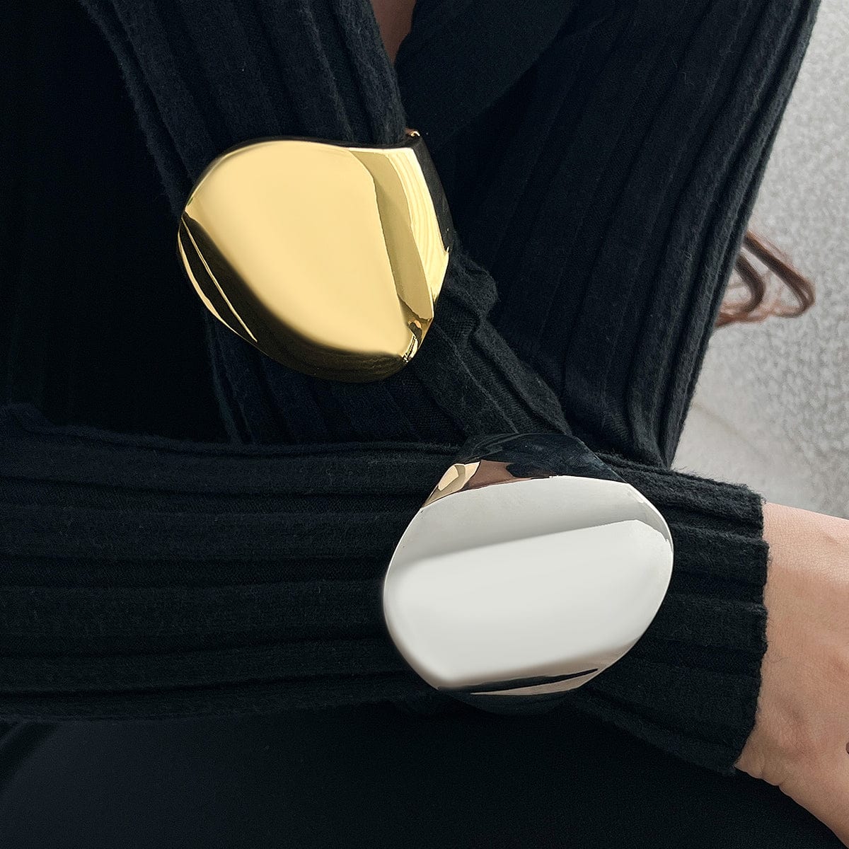 Irregular Oversized Glossy Wide Cuff Bangle Bracelet