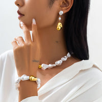 Thumbnail for Irregular Pearl Chain Necklace Bracelet Earrings Set