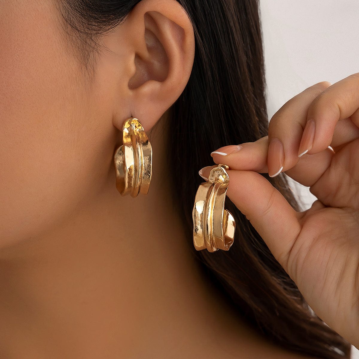 Irregular Textured Wide C Shaped Earrings