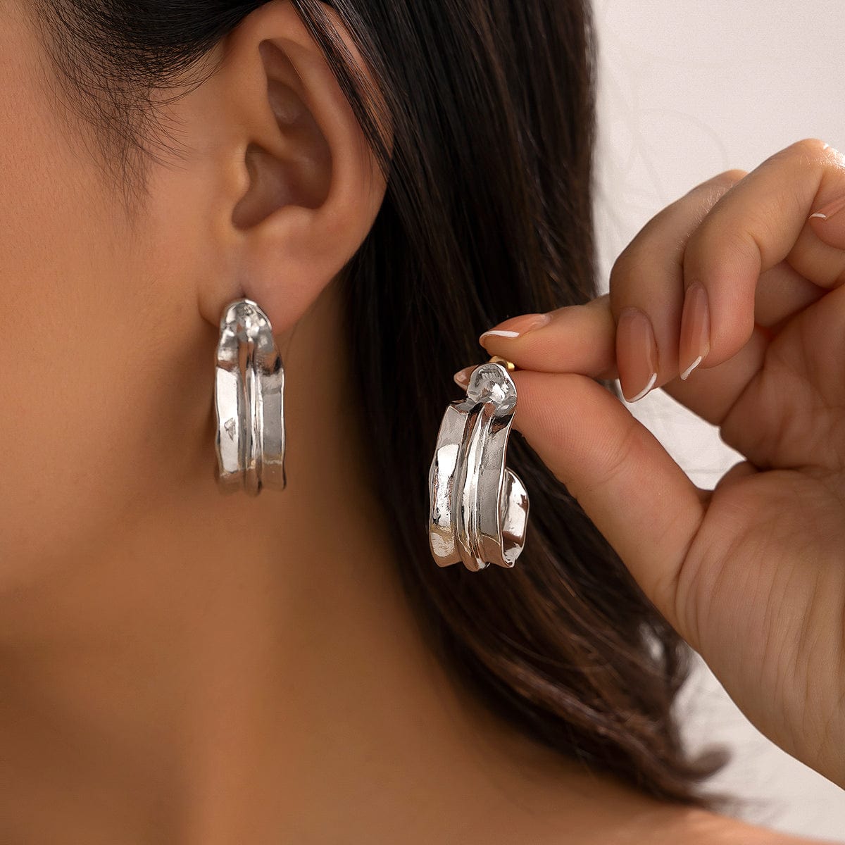 Irregular Textured Wide C Shaped Earrings