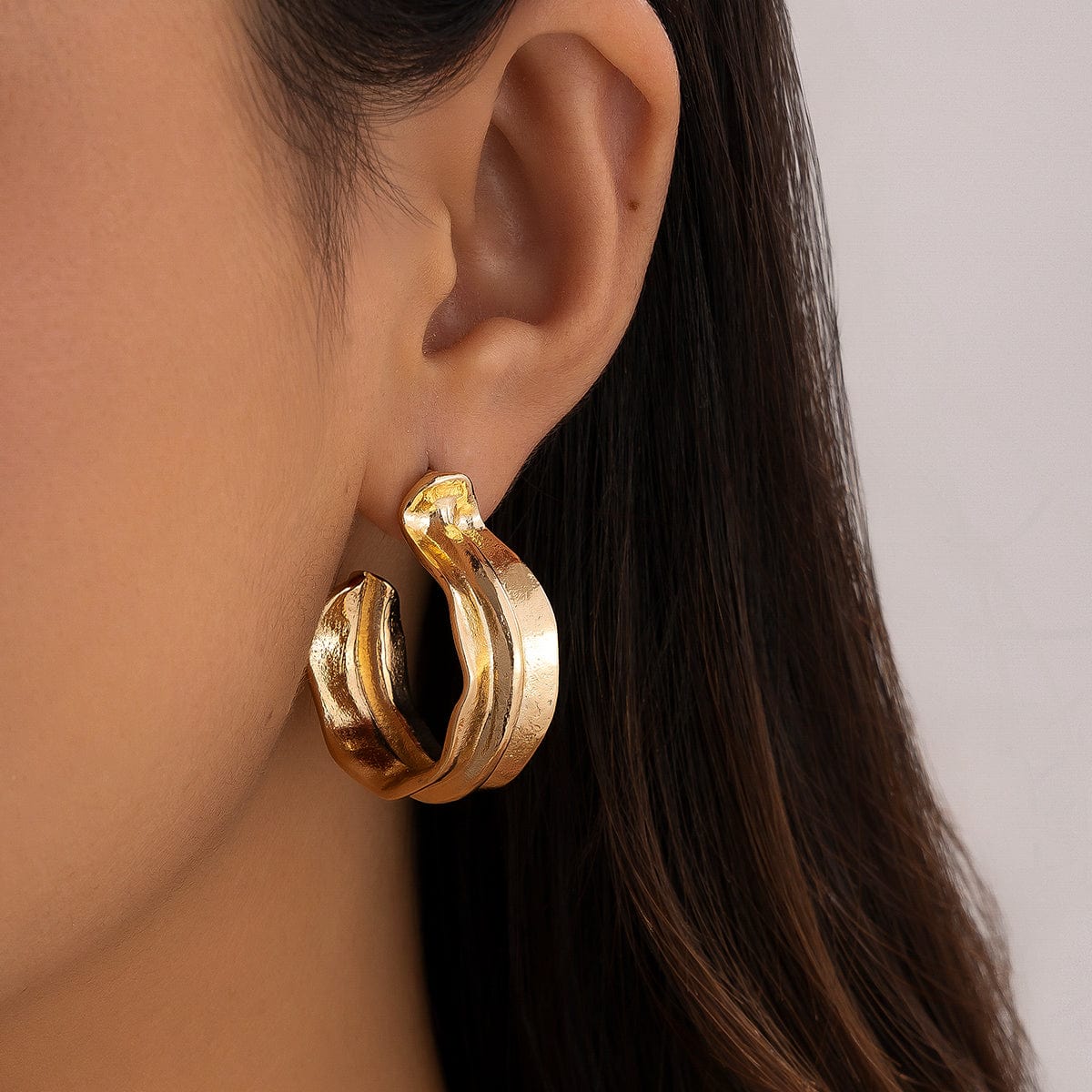 Irregular Textured Wide C Shaped Earrings