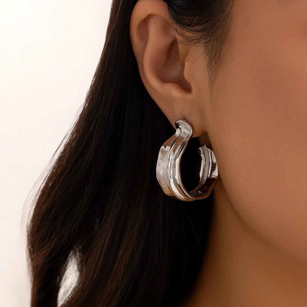 Irregular Textured Wide C Shaped Earrings