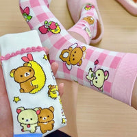 Thumbnail for Kawaii 4 Pieces Rilakkuma Strawberry Mid Calf Socks Set - ArtGalleryZen
