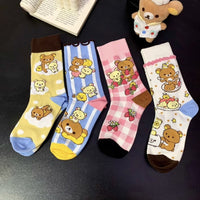 Thumbnail for Kawaii 4 Pieces Rilakkuma Strawberry Mid Calf Socks Set - ArtGalleryZen