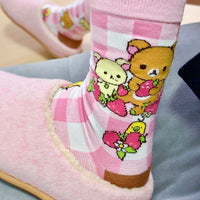 Thumbnail for Kawaii 4 Pieces Rilakkuma Strawberry Mid Calf Socks Set - ArtGalleryZen