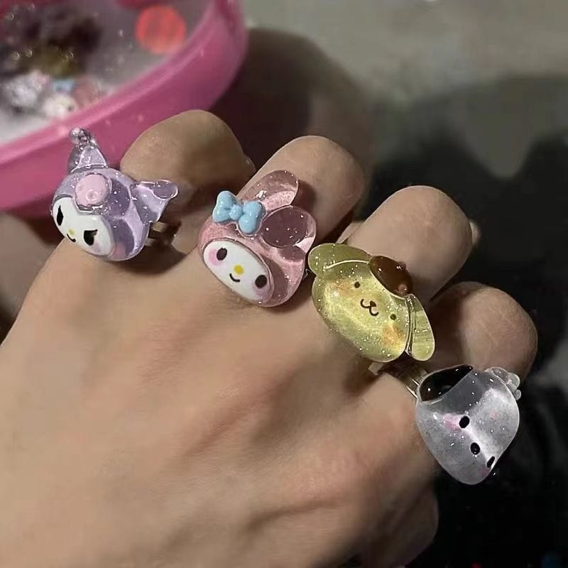 Kawaii 5 Pieces Sanrio Resin Rings Set