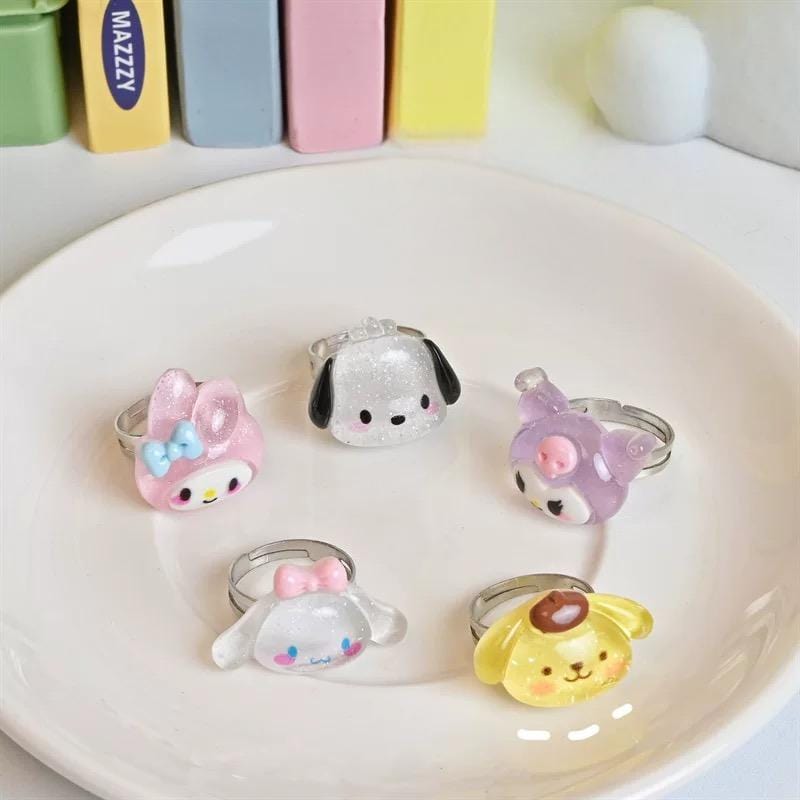 Kawaii 5 Pieces Sanrio Resin Rings Set