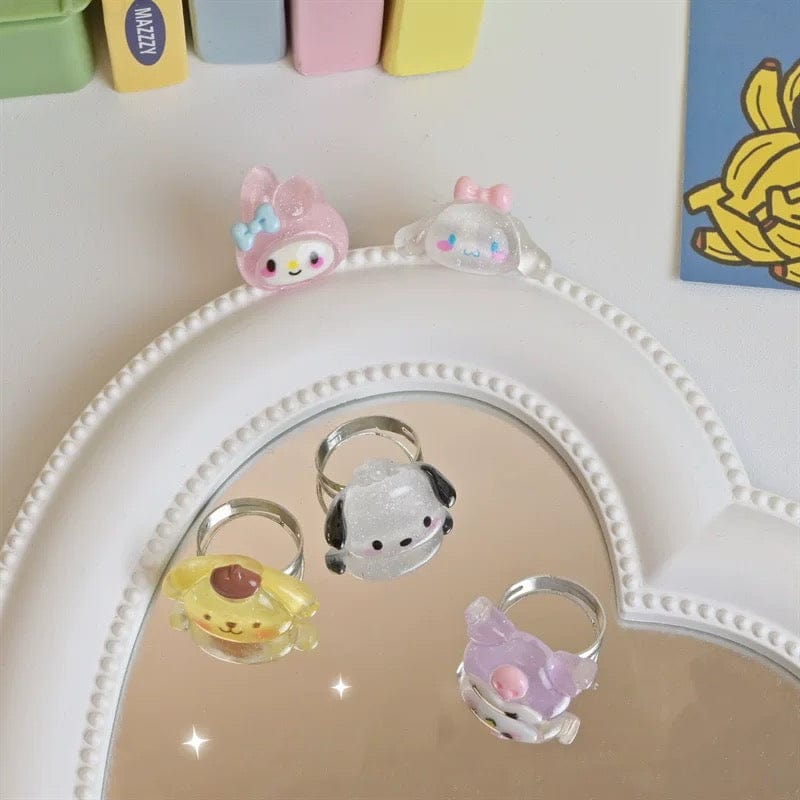 Kawaii 5 Pieces Sanrio Resin Rings Set