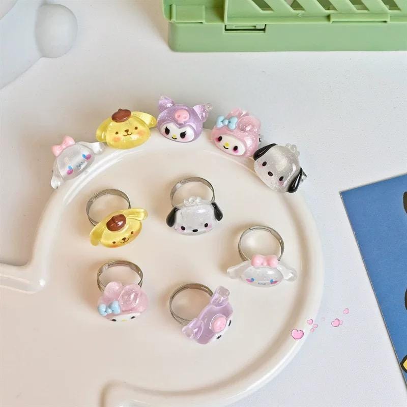 Kawaii 5 Pieces Sanrio Resin Rings Set