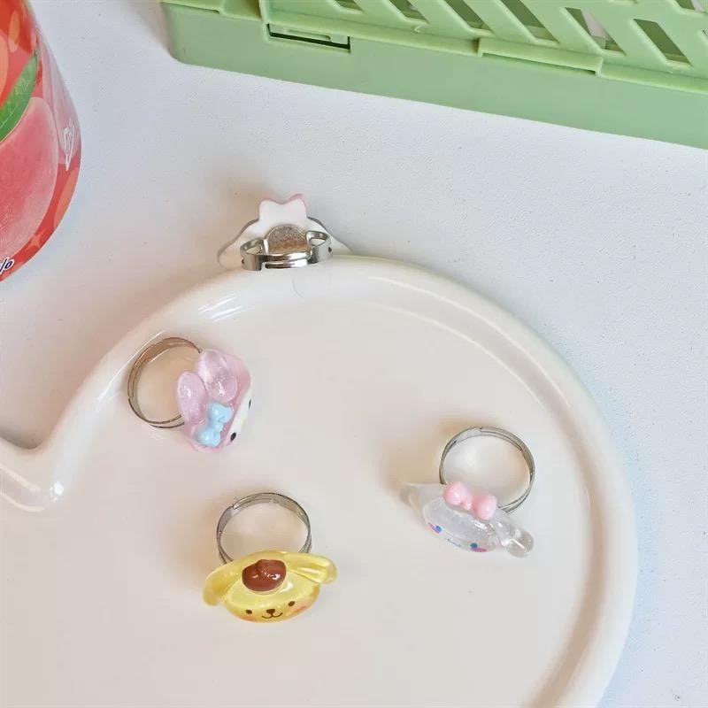 Kawaii 5 Pieces Sanrio Resin Rings Set