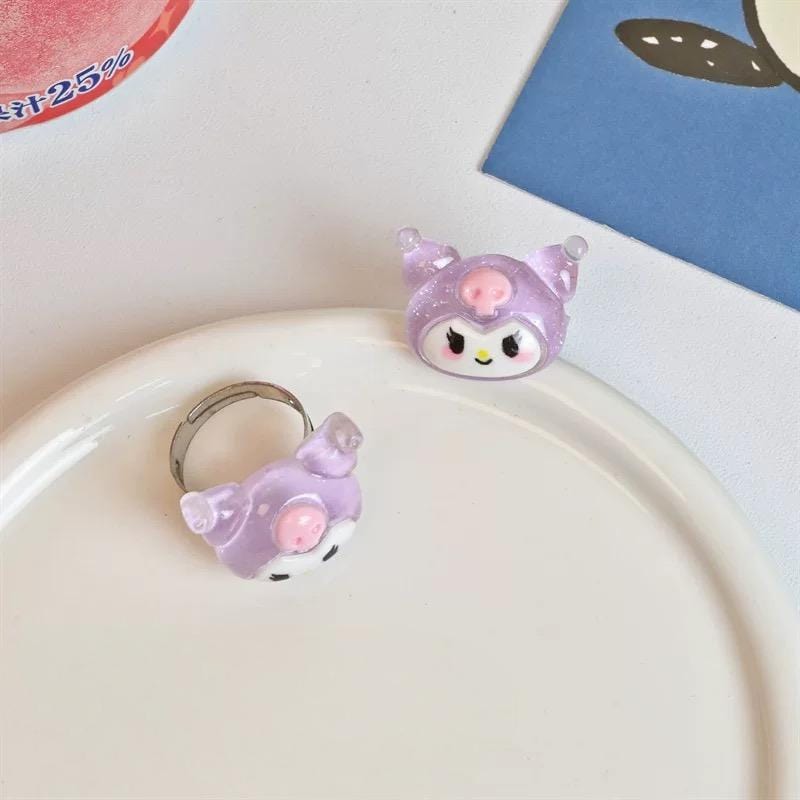 Kawaii 5 Pieces Sanrio Resin Rings Set