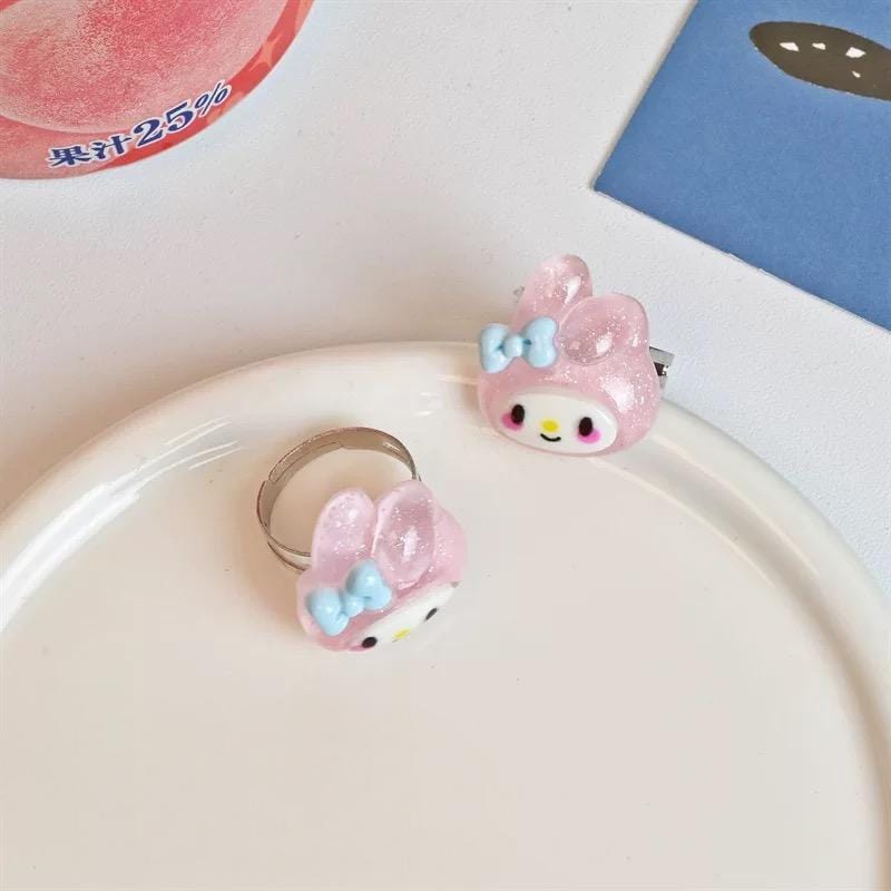 Kawaii 5 Pieces Sanrio Resin Rings Set