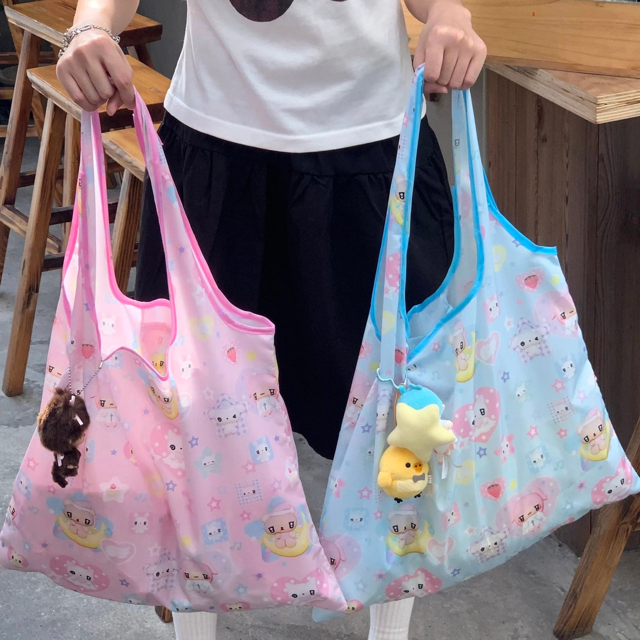 Kawaii Angel Kitten Bear Portable Folding Shoulder Bag - ArtGalleryZen
