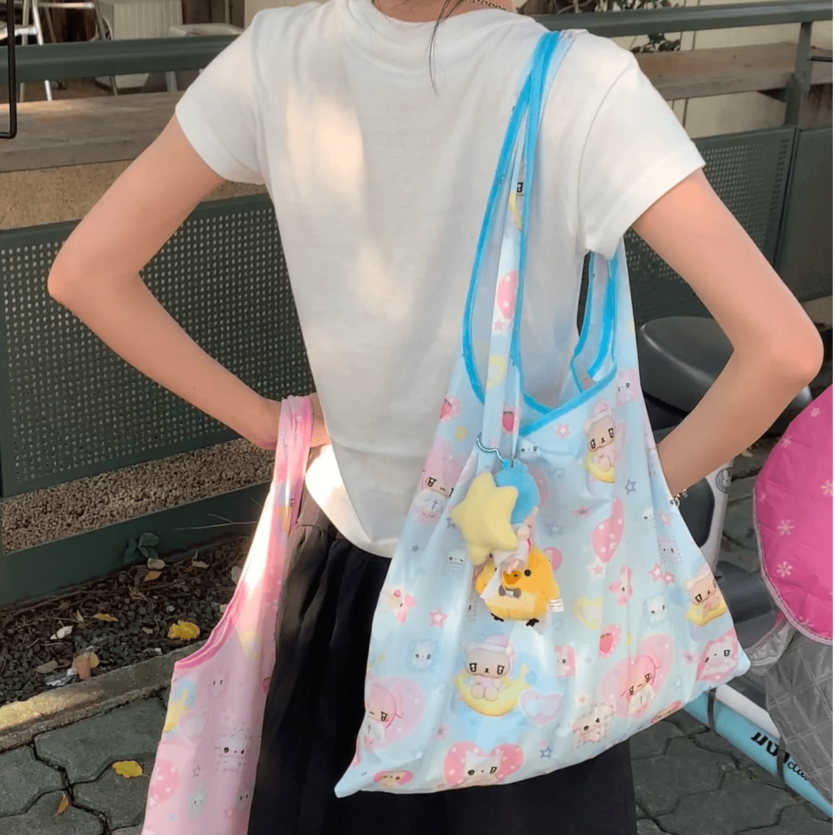 Kawaii Angel Kitten Bear Portable Folding Shoulder Bag - ArtGalleryZen