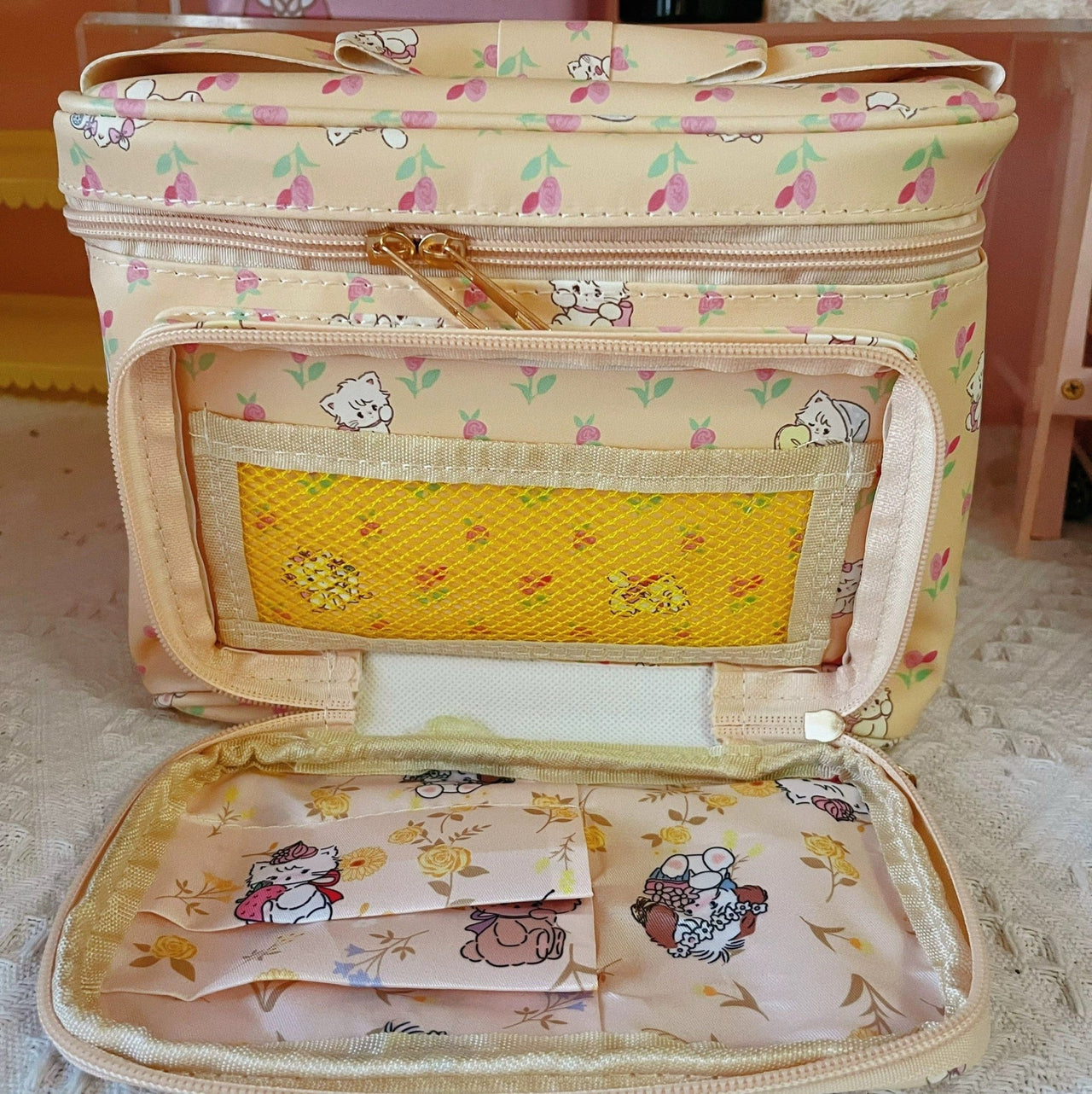 Kawaii Anime Mikko Leather Multi-Layer Makeup Bag Portable Travel Large Capacity Storage Bag - ArtGalleryZen