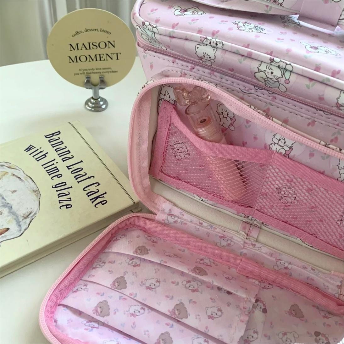 Kawaii Anime Mikko Leather Multi-Layer Makeup Bag Portable Travel Large Capacity Storage Bag - ArtGalleryZen