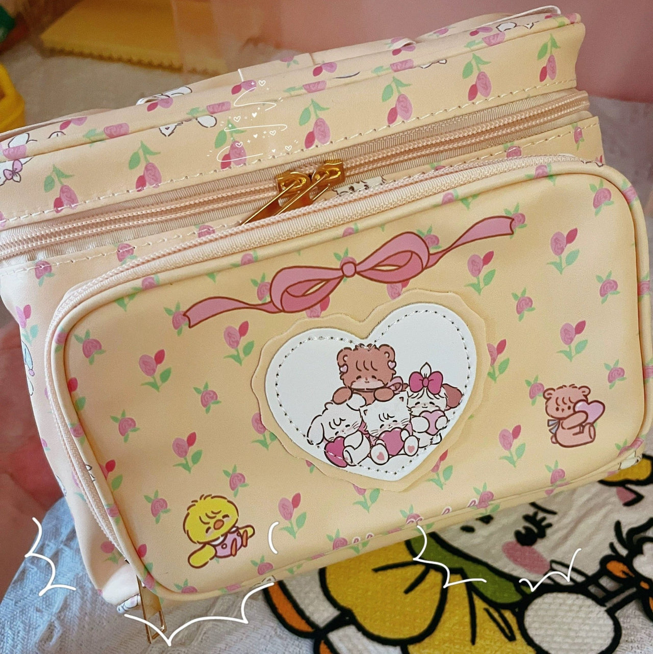 Kawaii Anime Mikko Leather Multi-Layer Makeup Bag Portable Travel Large Capacity Storage Bag - ArtGalleryZen