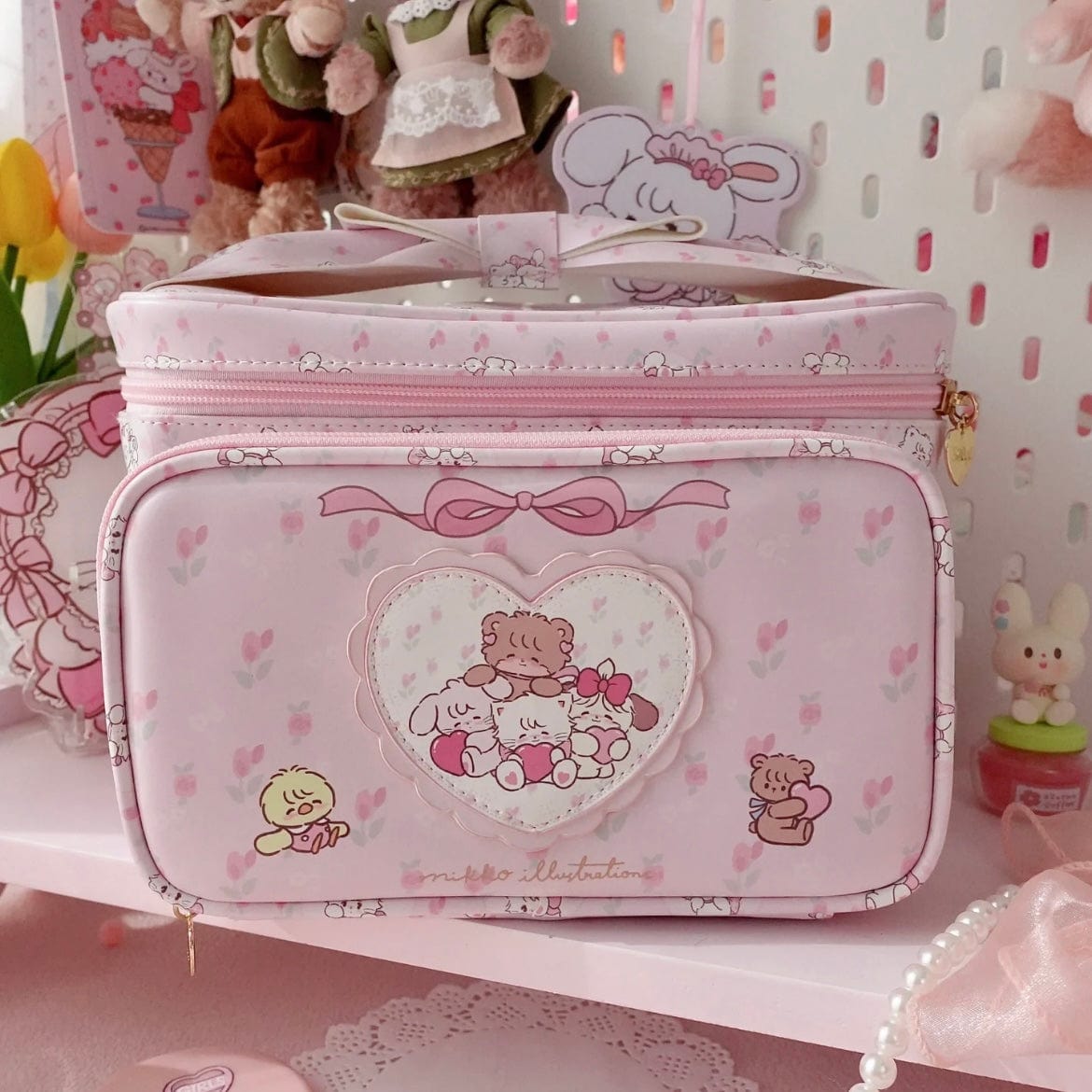 Kawaii Anime Mikko Leather Multi-Layer Makeup Bag Portable Travel Large Capacity Storage Bag