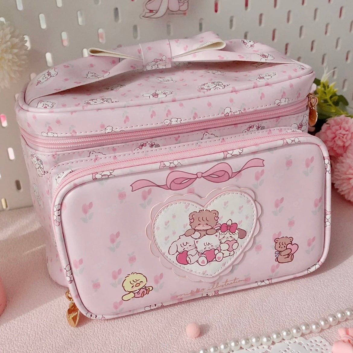 Kawaii Anime Mikko Leather Multi-Layer Makeup Bag Portable Travel Large Capacity Storage Bag