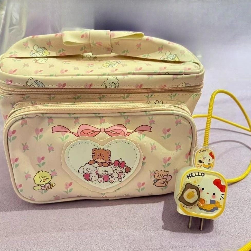 Kawaii Anime Mikko Leather Multi-Layer Makeup Bag Portable Travel Large Capacity Storage Bag