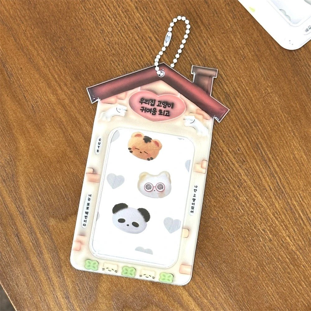 Kawaii Bear House Photocard Holder Keychain Kpop Card Display Bag - ArtGalleryZen