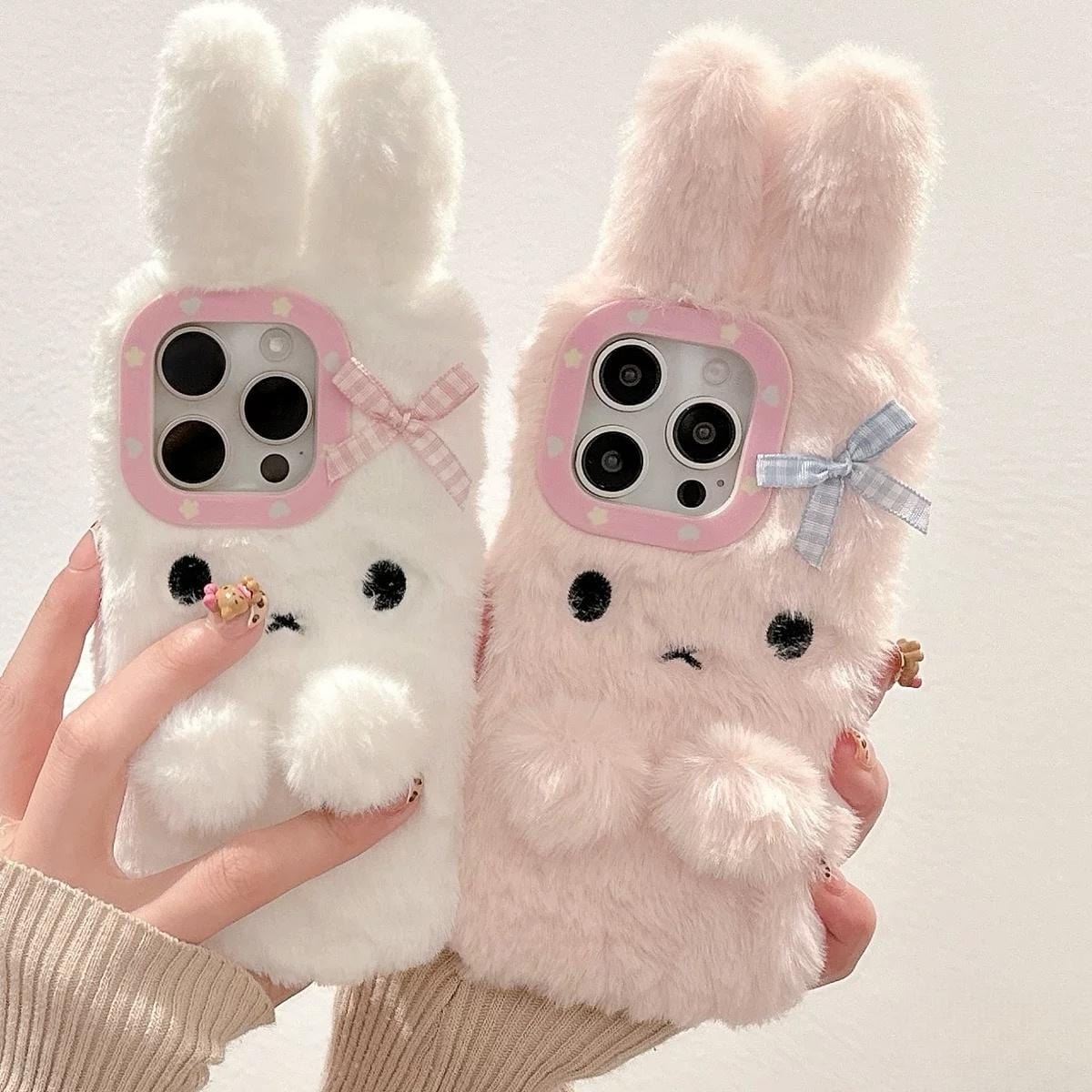 Kawaii Bowknot Bunny Plush Furry iPhone Case