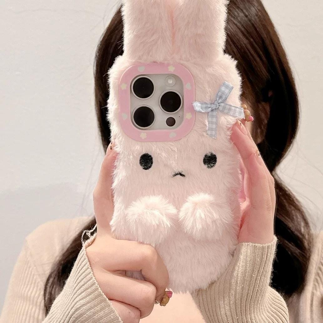 Kawaii Bowknot Bunny Plush Furry iPhone Case