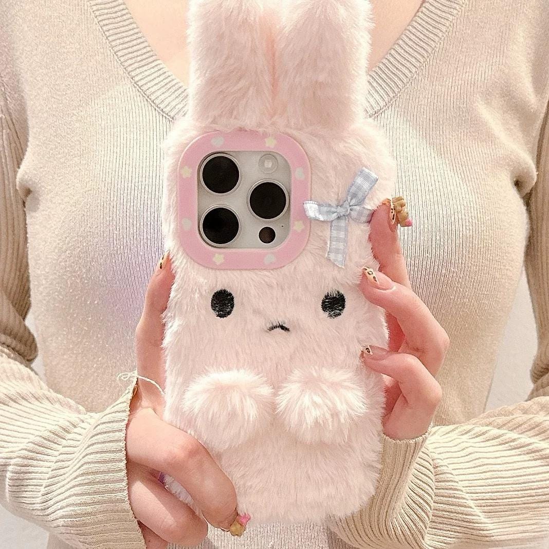 Kawaii Bowknot Bunny Plush Furry iPhone Case