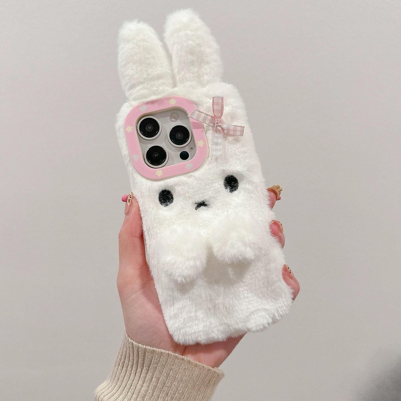 Kawaii Bowknot Bunny Plush Furry iPhone Case