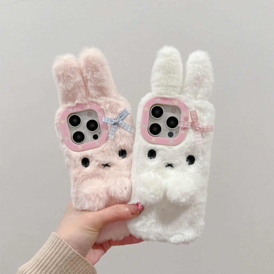 Kawaii Bowknot Bunny Plush Furry iPhone Case