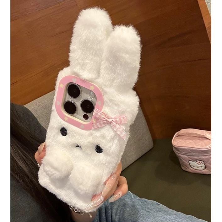 Kawaii Bowknot Bunny Plush Furry iPhone Case