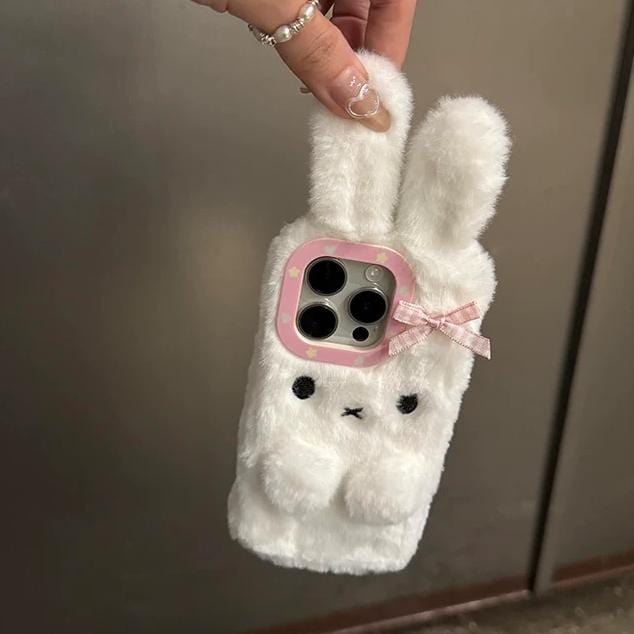 Kawaii Bowknot Bunny Plush Furry iPhone Case