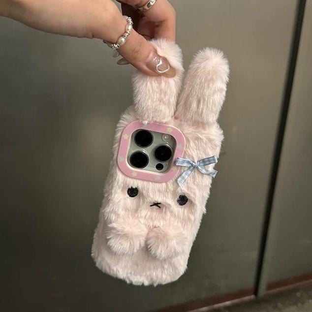 Kawaii Bowknot Bunny Plush Furry iPhone Case