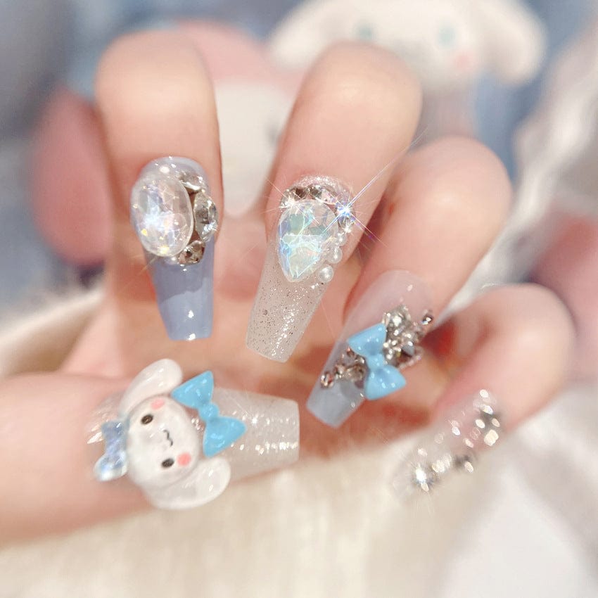 Kawaii Cinnamoroll Rhinestone Bowknot 3D Press on Nails False Nail - ArtGalleryZen