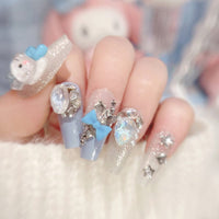 Thumbnail for Kawaii Cinnamoroll Rhinestone Bowknot 3D Press on Nails False Nail - ArtGalleryZen