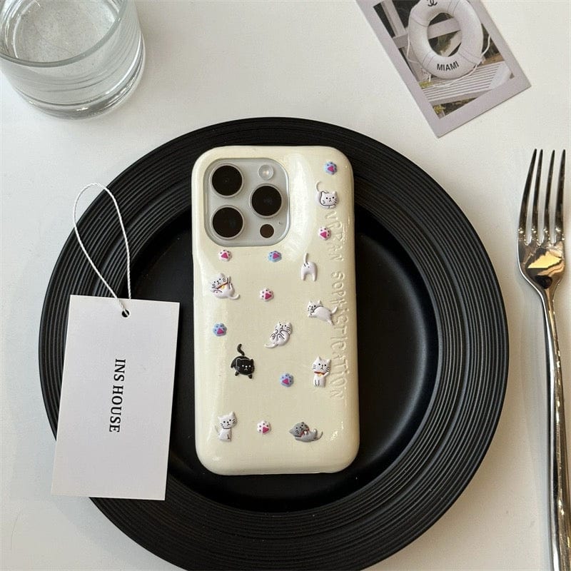 Kawaii Colorful Relief Kitten Sticker iPhone Case - ArtGalleryZen