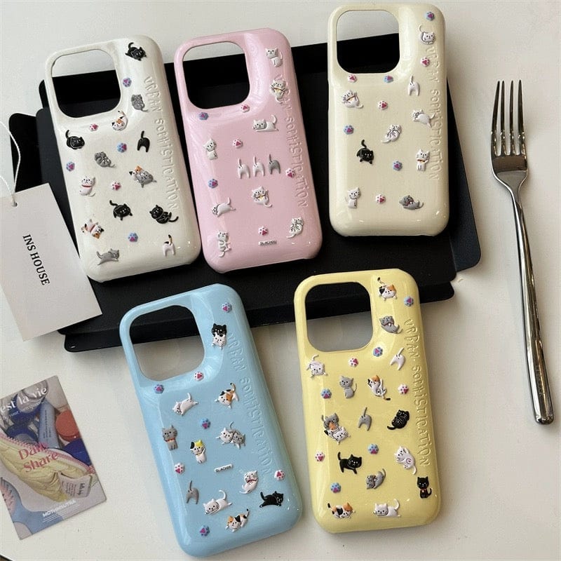 Kawaii Colorful Relief Kitten Sticker iPhone Case