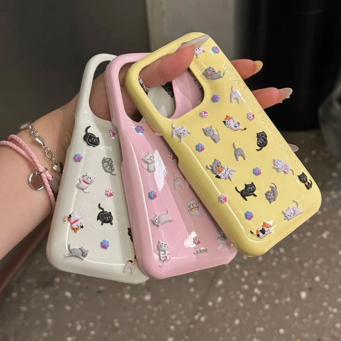 Kawaii Colorful Relief Kitten Sticker iPhone Case