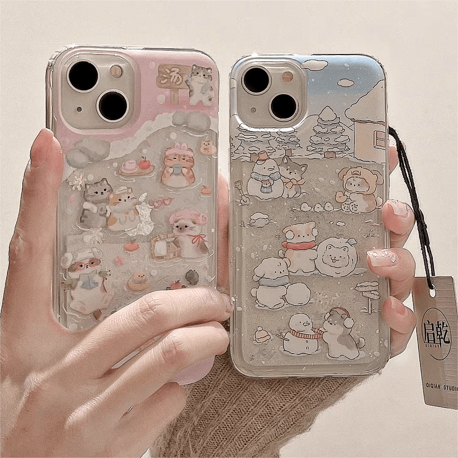 Kawaii Floating Snow Kitten Puppy Sticker iPhone Case - ArtGalleryZen