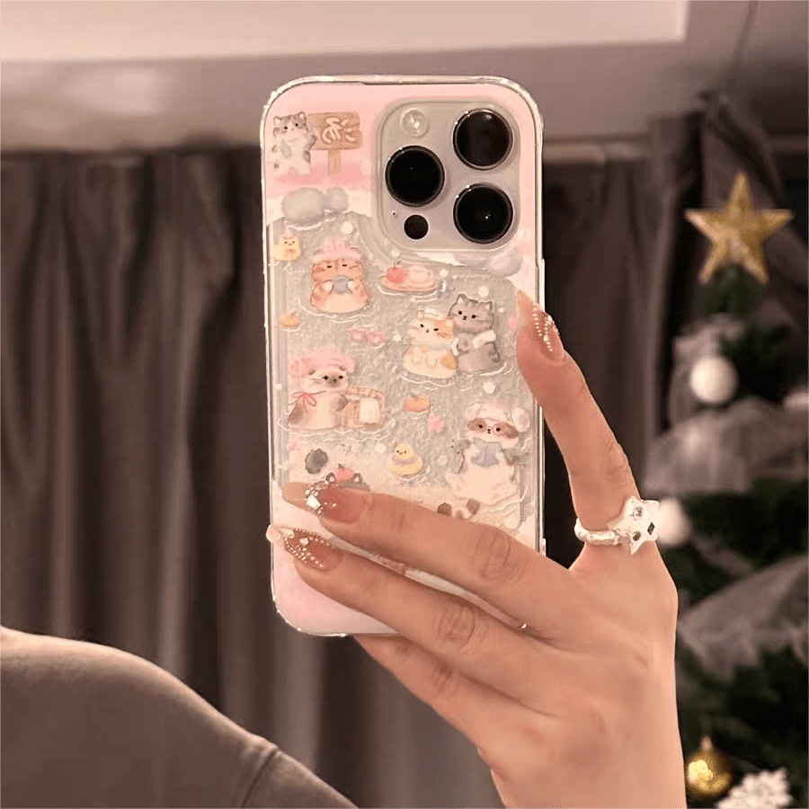 Kawaii Floating Snow Kitten Puppy Sticker iPhone Case - ArtGalleryZen