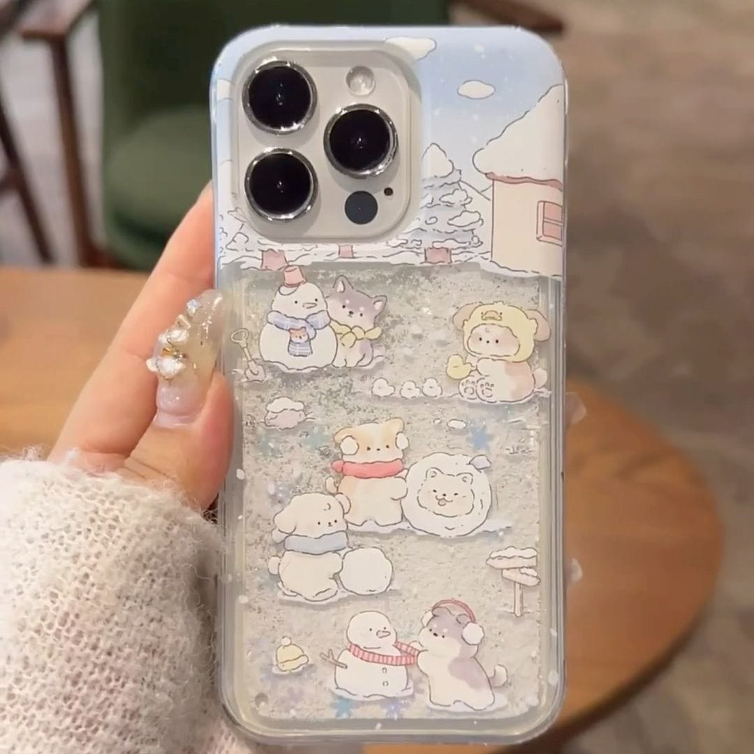 Kawaii Floating Snow Kitten Puppy Sticker iPhone Case - ArtGalleryZen