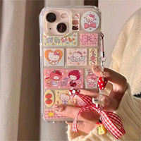 Thumbnail for Kawaii Handmade Hello Kitty Sticker iPhone Case With Phone Chain - ArtGalleryZen