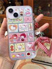 Thumbnail for Kawaii Handmade Hello Kitty Sticker iPhone Case With Phone Chain - ArtGalleryZen