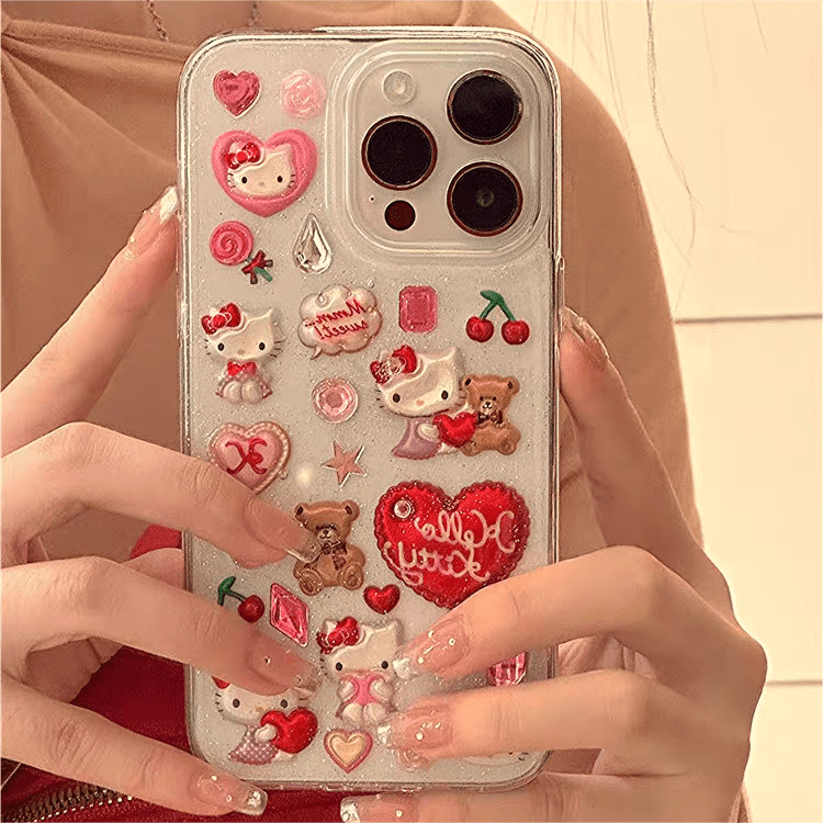 Kawaii Hello Kitty Sticker iPhone Case - ArtGalleryZen