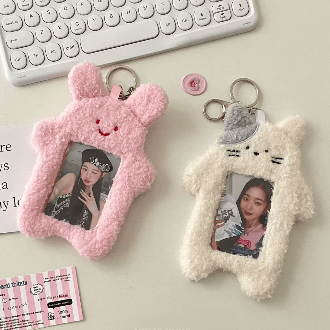 Kawaii Kitten Rabbit Kpop Keychain Plush Photocard Holder - ArtGalleryZen