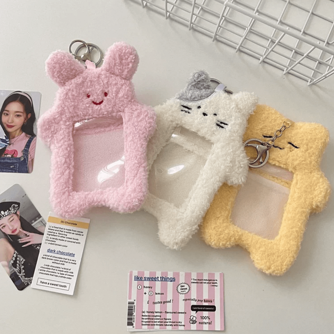 Kawaii Kitten Rabbit Kpop Keychain Plush Photocard Holder - ArtGalleryZen